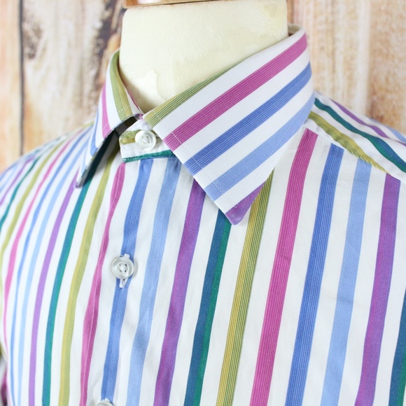 Thomas Pink Dress Shirt 15.5 Colorful French Cuffs - Picture 2 of 7